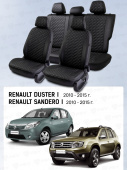 Чехлы Renault Duster/Sandero I 2010-2015 г. - деленная спинка, черный/отстрочка черная (Loto) "Статус"