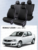 Чехлы Renault Logan I 2004-2015 г. - черный/отстрочка черная (Loto) "Статус"