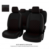 Чехлы Mazda 3 II 2008-2013 г. - Hb РОМБ/отстрочка красная, черная экокожа "Оригинал"