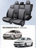 Чехлы VW Polo V 2009-2020 г. - Седан (деленная спинка), перфорация, черно-серый "Статус"