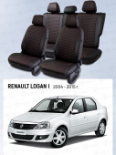 Чехлы Renault Logan I 2004-2015 г. - черный/отстрочка красная (Loto) "Статус"