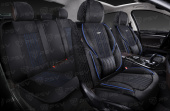 Накидки 5D PSV Integra Alcantara (Черный/Отстрочка Синяя), комплект на весь салон, алькантара