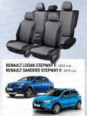 Чехлы Renault Logan/Sandero/Stepway 2012-> деленная спинка, черно-серый (Loto) "Статус"