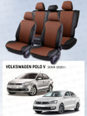 Чехлы VW Polo V 2009-2020 г. - Седан (деленная спинка), перфорация, черно-коричневый "Статус"