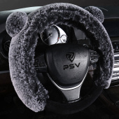 Оплетка на руль искусственный мех PSV MISHKA Premium (Черно-Серый/Черный) M