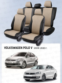 Чехлы VW Polo V 2009-2020 г. - Седан (деленная спинка), перфорация, черно-бежевый "Статус"