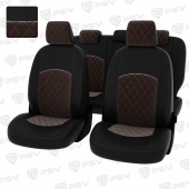 Чехлы Ford Focus II 2005-2011 г. - (Ghia, Titanium) РОМБ/ отстрочка коричневая, черная экокожа + коричневый велюр "Оригинал"