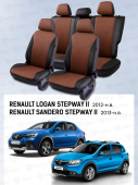 Чехлы Renault Logan/Sandero/Stepway 2012-> деленная спинка, перфорация, черно-коричневый "Статус"