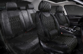 Накидки 5D PSV Galant Velvet Skin (Черный/Отстрочка Белая), комплект на весь салон, вельвет + мокрая кожа