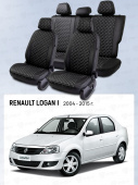 Чехлы Renault Logan I 2004-2015 г. - черный/отстрочка белая (Loto) "Статус"