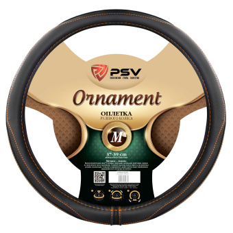 Оплетка на руль  PSV ORNAMENT Fiber (Черный/Отстрочка коричневая) M, экокожа
