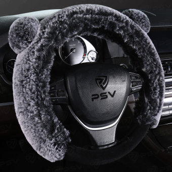 Оплетка на руль искусственный мех PSV MISHKA Premium (Черно-Серый/Черный) M