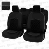 Чехлы Ford Focus II 2005-2011 г. - (Ghia, Titanium) РОМБ/ отстрочка чёрная, черная экокожа + черный велюр "Оригинал"