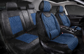 Накидки 5D PSV Galant Velvet Skin (Черно-Синий/Отстрочка Белая), комплект на весь салон, вельвет + мокрая кожа