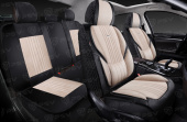 Накидки 5D PSV Integra Alcantara (Черно-Бежевый/Отстрочка Белая), комплект на весь салон, алькантара