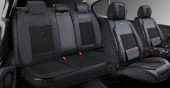 Накидки 5D PSV Volt (Черный/Отстрочка Красная), комплект на весь салон, экокожа +  льняное плетение 