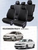 Чехлы VW Polo V 2009-2020 г. - Седан (деленная спинка), черный/отстрочка черная (Loto) "Статус"