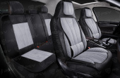 Накидки 5D PSV Vektor Alcantara Sport (Черно-Серый/Отстрочка Белая), комплект на весь салон, алькантара
