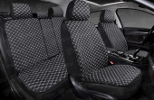 Накидки 5D PSV Len ECO Next (Черный/Отстрочка белая), комплект на весь салон, лен, ромб Тройка