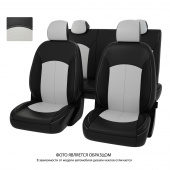 Чехлы Hyundai Solaris II/Kia Rio IV 2017->  Sd (Active) сплошная спинка, черно-белая экокожа "Оригинал"