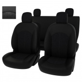 Чехлы Renault Logan II 2012-> сплошная спинка, черная экокожа + черная алькантара *Оригинал*