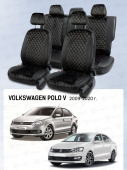 Чехлы VW Polo V 2009-2020 г. - Седан (деленная спинка), велюр черный (терморомб Romb) "Статус"