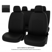 Чехлы Hyundai Santa Fe III 2012-2018 г. - РОМБ/отстрочка черная, черная экокожа "Оригинал"