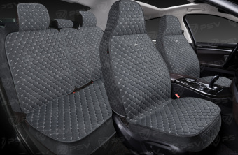 Накидки 5D PSV Len Sport (Серый/Отстрочка Белая), комплект на весь салон, лен 