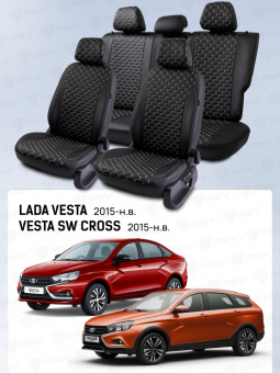 Чехлы Lada Vesta / Vesta SW Cross 2015-> черный/отстрочка белая (Loto) "Статус"