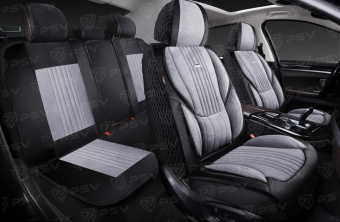 Накидки 5D PSV Integra Alcantara (Черно-Серый/Отстрочка Белая), комплект на весь салон, алькантара