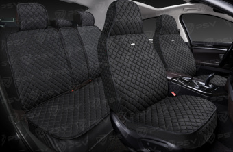 Накидки 5D PSV Len Sport (Черный/Отстрочка Черная), комплект на весь салон, лен 