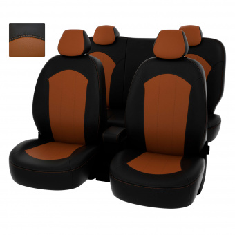 Чехлы Hyundai Solaris I 2010-2017 г. - Hb черно-св.коричневая экокожа "Оригинал"