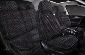 Накидки 5D PSV Velur Sport (Черный/Отстрочка Красная), комплект на весь салон, велюр