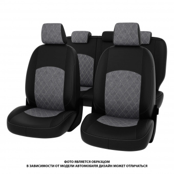Чехлы Mazda 3 III 2013-2019 г. - Sd РОМБ /отстрочка серая, черная экокожа + серая алькантара "Оригинал"