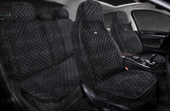 Накидки 5D PSV Velur Sport (Черный/Отстрочка Черная), комплект на весь салон, велюр