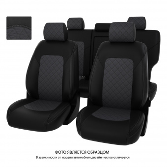 Чехлы Hyundai Tucson IV 2020-> РОМБ/отстрочка серая, черно-серая экокожа "Оригинал"