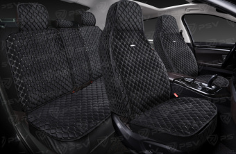 Накидки 5D PSV Velur Sport (Черный/Отстрочка Белая), комплект на весь салон, велюр