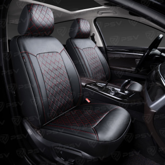 Чехлы PSV Elegant Next 2 FRONT (Черный/Ромб красный/отстрочка красная), ромб + экокожа